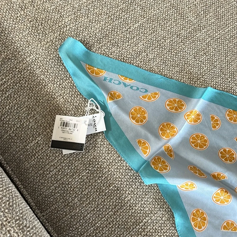 Coach Orange Slice Print Silk Diamond Scarf - Picture 7 of 7